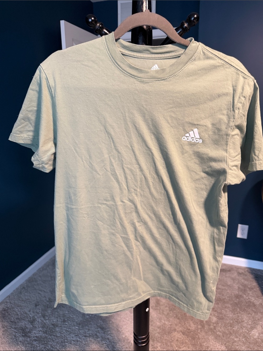 adidas Men's Light Olive Crew Neck T-Shirt with White Logo